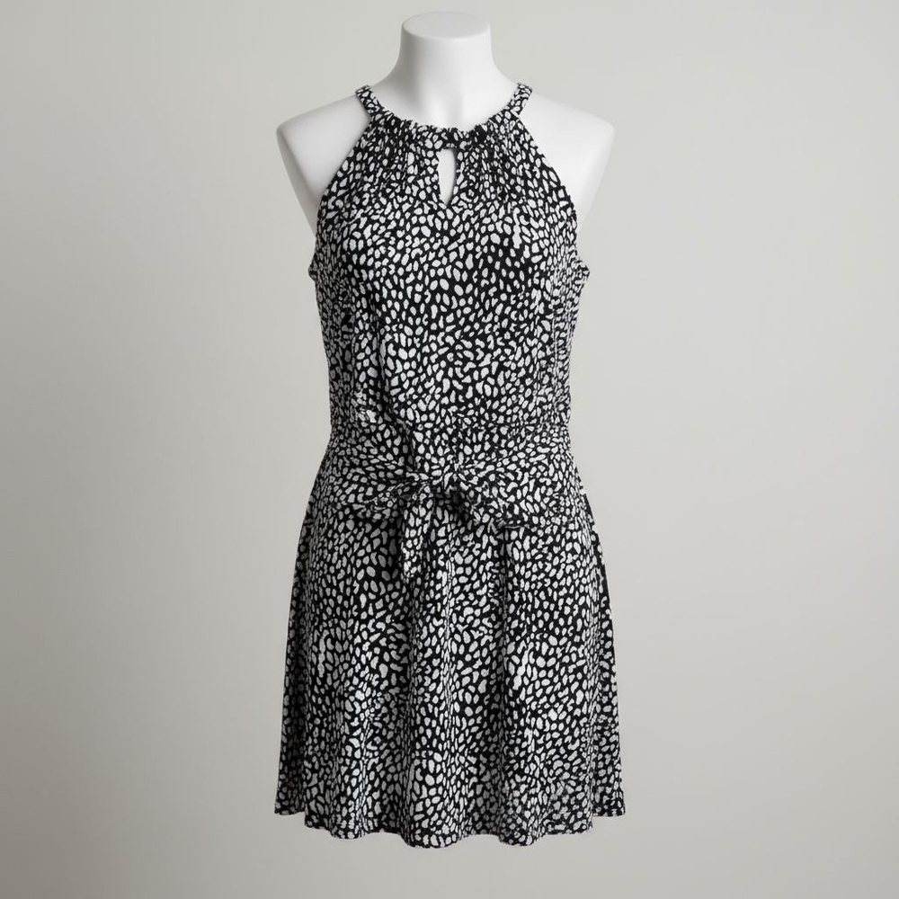 Valerie Bertinelli Halter Neck Tie Animal Print Dress Black And White Size Small